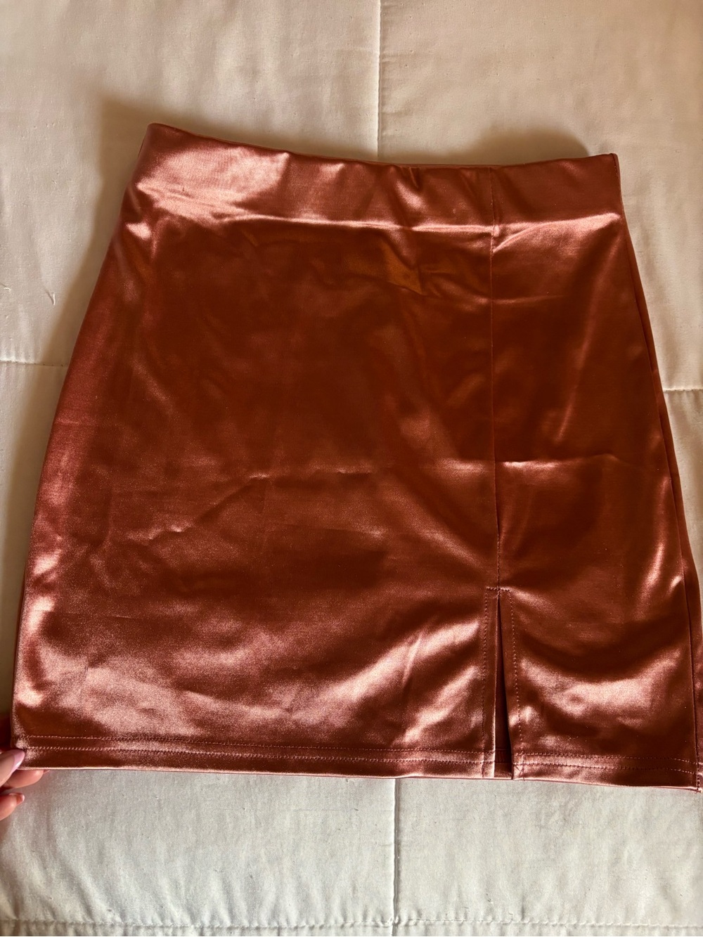 Better Be Copper Satin Mini Skirt with Front Notch